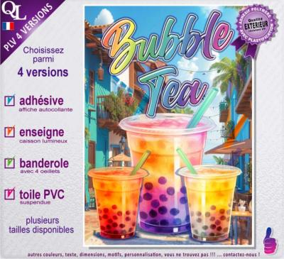 PLV BUBBLE TEA LICORNE | choix : affiche autocollante - diffusant pour enseigne lumineuse - banderole - toile imprimée