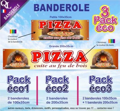 Banderole PIZZA au FEU de BOIS Pack éco au choix