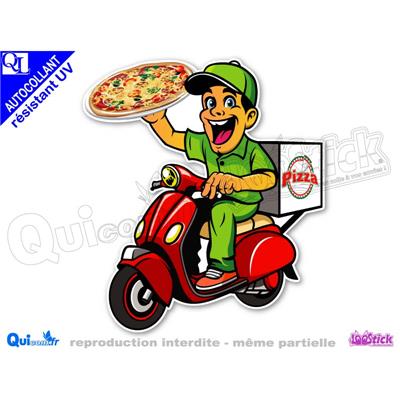 LIVREUR PIZZA SCOOTER CASQUETTE sticker autocollant