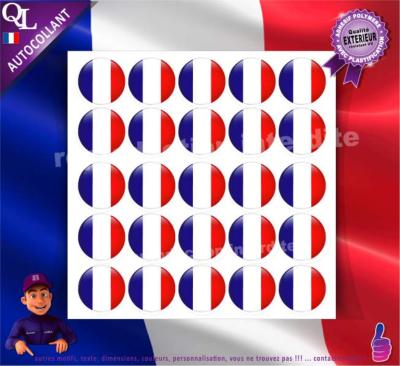 autocollant 25 PASTILLES RONDES 40 mm FRANCE