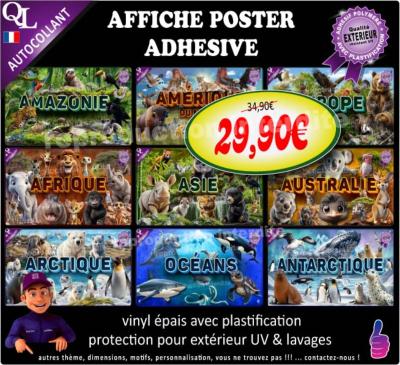 AFFICHE POSTER PLV autocollant ANIMAUX du MONDE 