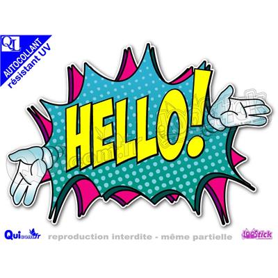 Sticker autocollant HELLO titre bulle comique résistant UV