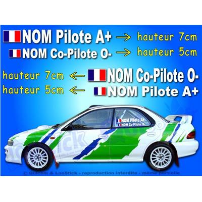 Lettrages adhésifs Noms Pilote Copilote RALLYE