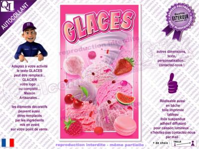 Autocollant Affiche plv GLACES boules rose Glacier