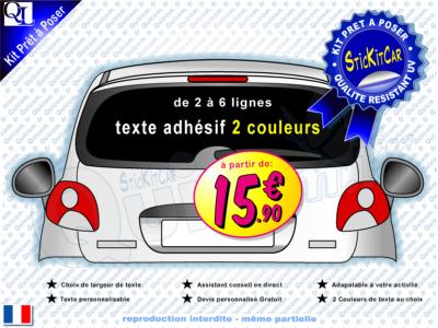 Publicité Pare-Brise texte adhésif 2 couleurs