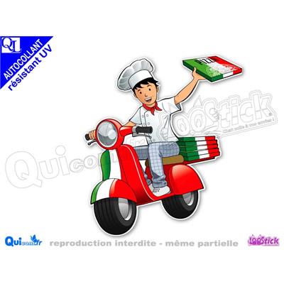 LIVREUR PIZZA SCOOTER BOITE PIZZA sticker autocollant