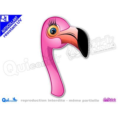 Autocollant TETE FLAMANT ROSE COMIQUE femelle