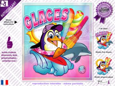 Affiche Autocollante GLACES Pingouin ICE TEAM surfeur