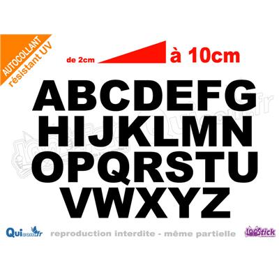 alphabet adhésif de 2 à 10cm de hauteur 