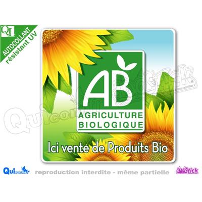 sticker autocollant ICI VENTE DE PRODUITS BIO tournesol 