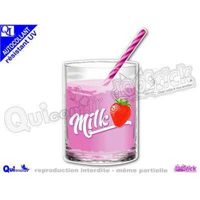 Sticker autocollant VERRE de LAIT FRAISE adhésif résistant UV