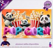 Autocollant POP CORN titre 3D pandas affiche adhésive