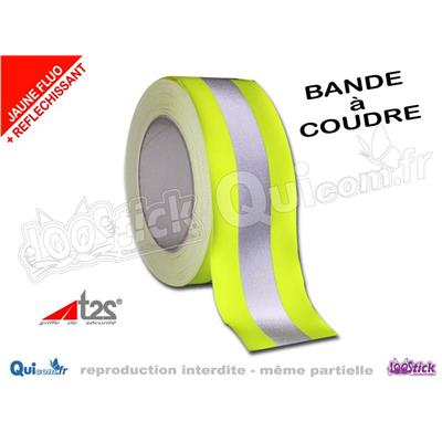 Bande REFLECHISSANTE à Coudre Tissu BLANC JAUNE Fluo