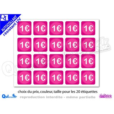 stick autocollant 20 ETIQUETTES PRIX CARREES adhésif résist UV 