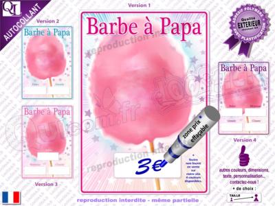 BARBE à PAPA affichette zone prix effaçable déco1