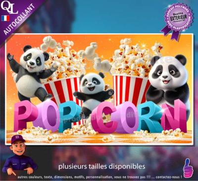 Autocollant POP CORN titre 3D pandas affiche adhésive