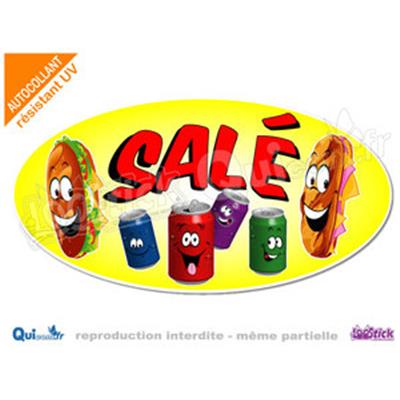 Autocollant lettrage SALE CARTOON fond ovale