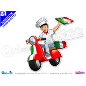 LIVREUR PIZZA SCOOTER BOITE PIZZA sticker autocollant