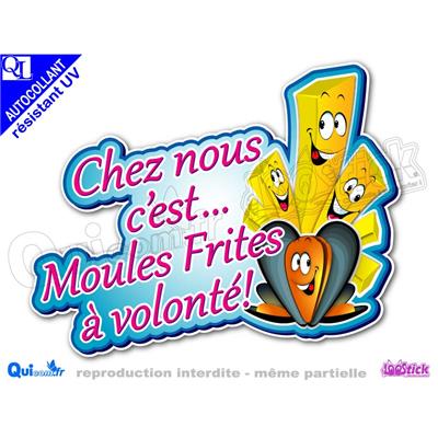 Autocollant CHEZ NOUS C'EST MOULES FRITES A VOLONTE