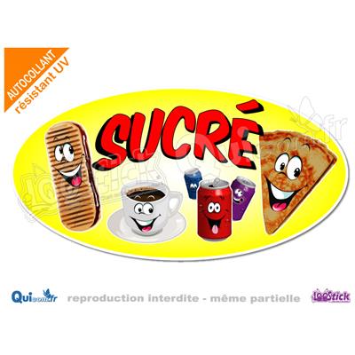 Autocollant lettrage SUCRE CARTOON fond ovale