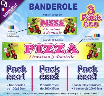Banderole PIZZA livraison à domicile Pack éco au choix