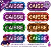 Autocollant enseigne foraine CAISSE effet néon