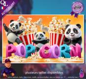 Autocollant POP CORN titre 3D pandas affiche adhésive