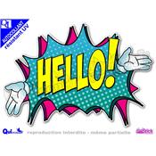 Sticker autocollant HELLO titre bulle comique rsistant UV