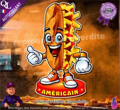 Autocollant AMERICAIN SANDWICH MASCOTTE COMIQUE ref1