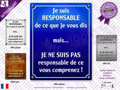 Autocollant Humour Plaque CITATION "responsable" (ref1)