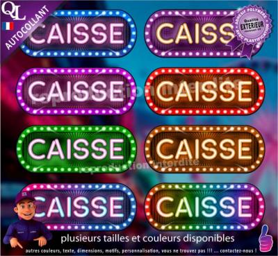 Autocollant enseigne foraine CAISSE effet néon