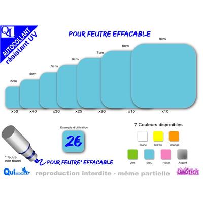 stick ETIQUETTES CARREES adhésives EFFACABLE