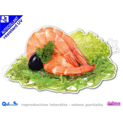 Sticker autocollant CREVETTES ROSES ALGUES résistant UV