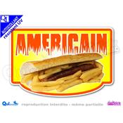 Autocollant AMERICAIN MERGUEZ FRITES cadre - couleurs au choix