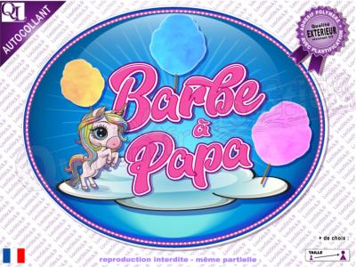 Autocollant BARBE à PAPA Licorne arc-en-ciel (ref2)