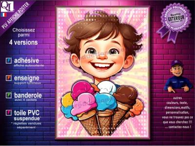 PLV ENFANT GLACE BOULE POP ART | choix : affiche autocollante - diffusant pour enseigne lumineuse - banderole - toile imprimée