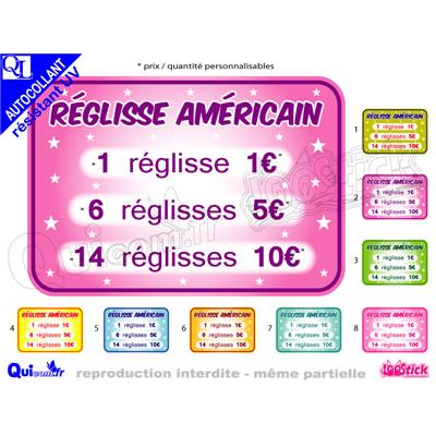 affiche prix autocollante REGLISSE AMERICAIN ref: 1