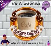 PANCARTE PLV PVC boissons chaudes CAFÉ ruban forain