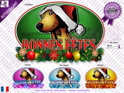 Autocollant BONNES FÊTES décor Noël chien