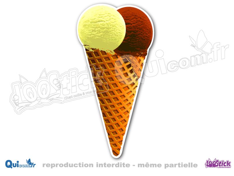 Vente Autocollant Glace gaufre 2 boules & LOOSTICK.fr