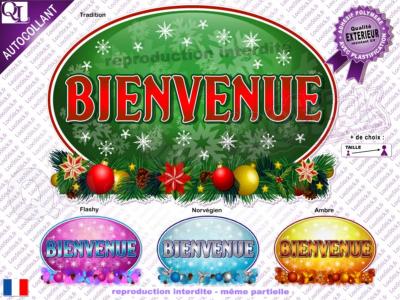 Autocollant BIENVENUE ovale décor Noël (ref1)