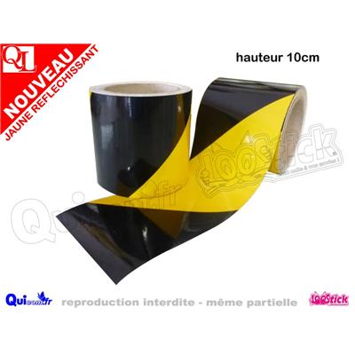 Bandes adhésive réfléchissante 10cm Zébrée NOIR JAUNE  / le mètre