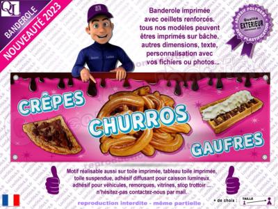 Banderole Churros Crêpes Gaufres plv stand Forain