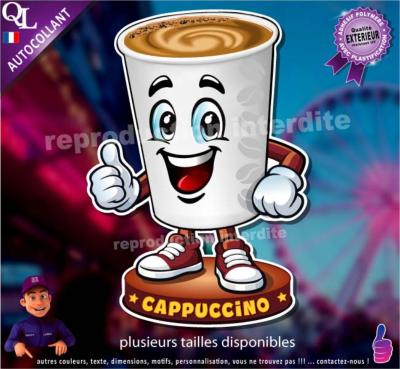 Autocollant CAPPUCCINO GOBELET COMIQUE ref1