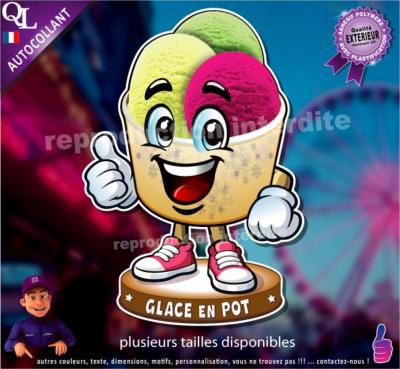 Autocollant GLACE BOULE en POT MASCOTTE COMIQUE ref1