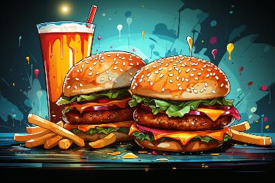 plv affiche autocollante sticker loostick hamburger menu boisson style art graphique