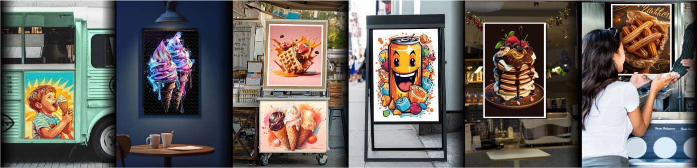 PLV foraine affiche autocollante snac sucr� glace churros crepes boissons gaufres