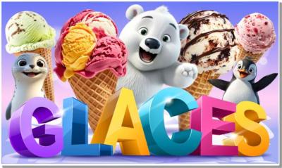 GLACES BOULES GLACIER AFFICHE POSTE AUTOCOLLANT PLV