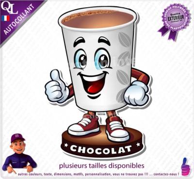 sticker CHOCOLAT CHAUD comique CONFISERIE FORAINE cartoon bd autocollant forain
