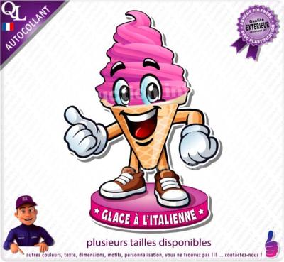 sticker food truck GLACE A L'ITALIENNE COMIQUE FORAINE REMORQUE MANEGE
